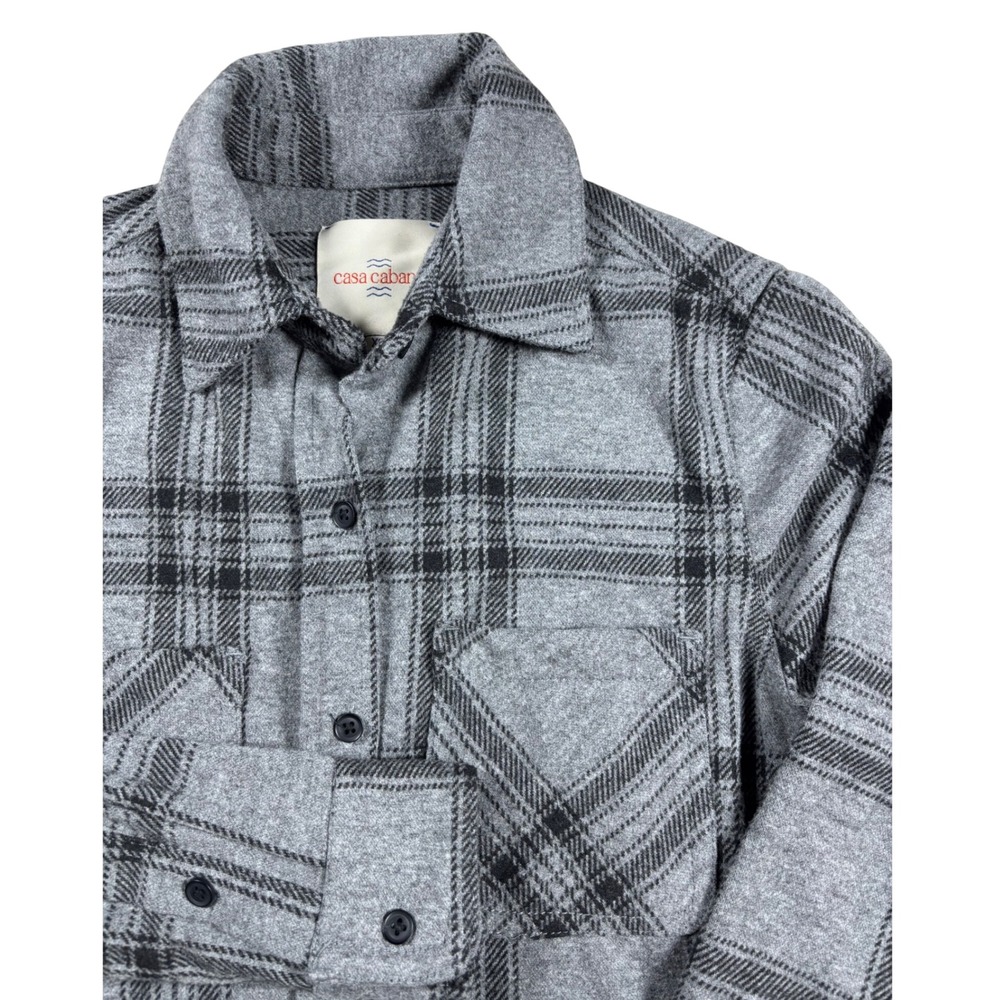 Casa Cabana Gray Black Plaid Flannel Button Down Shirt Womens XS Long Sleeve